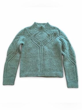 Dear John Aqua Teal Cable Knit Mock Neck Sweater Textured Stitch Panels S